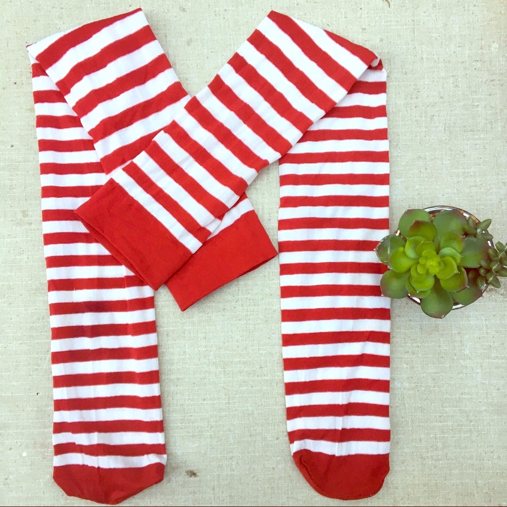 Red white stripe Christmas stockings Mrs Clause
